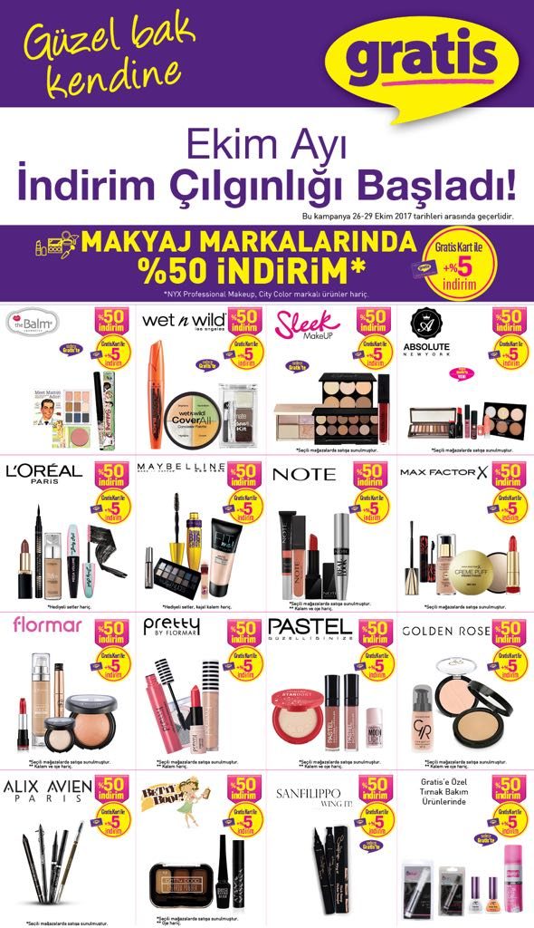 Gratis Cumhuriyet Bayramı indirimi Makyaj Markaları